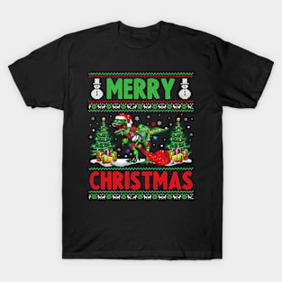 Funny Dinosaurs Animal Lover Xmas Lighting Dinosaurs Merry Christmas T-Shirt